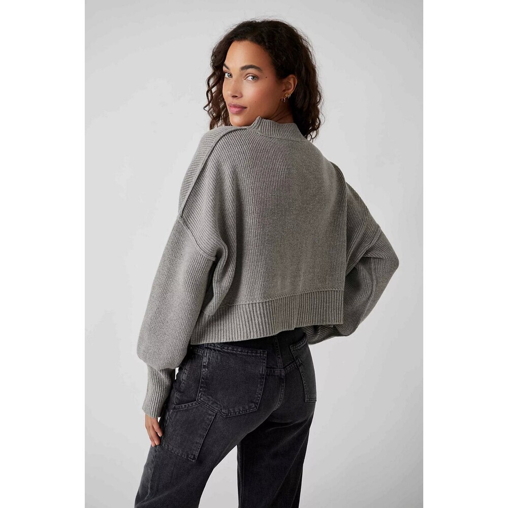 FREE PEOPLE Easy Street Crop Pullover Women's XS Gray Sweater Oversized Slouchy - Picture 4 of 14